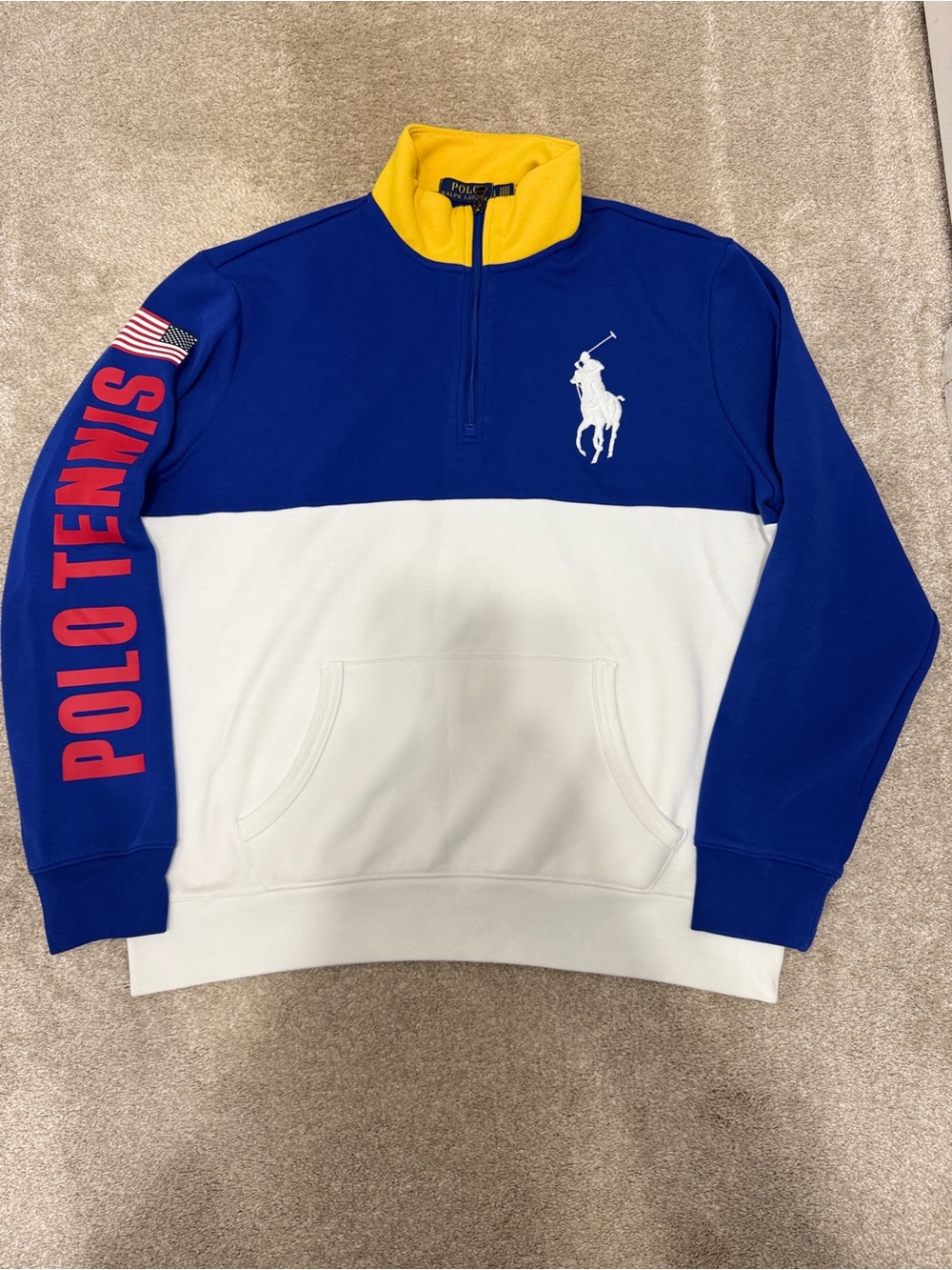 Polo Ralph Lauren Men's Tennis 1/4 Zip Big Pony Spell Out Sweatshirt Sweater  L